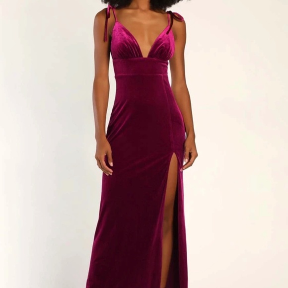 Lulus Dresses & Skirts - NWT Berry Pink Velvet Tie-Strap Maxi Dress SMALL